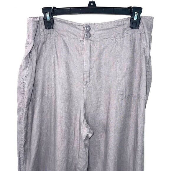 Tahari Linen Trousers Womens Size 12 Wide Leg Two Button Four Pocket Dove Gray - Picture 3 of 12